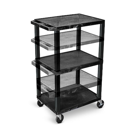 Luxor Multi-Height AV Cart (16"- 42" height) - 3 Shelves - Black Legs WT1642